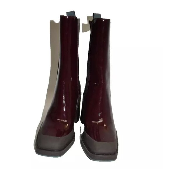 New! Tory Burch Expedition Patent Leather 6 M Chelsea Bordeaux Red Boots DD386 - Picture 6 of 7